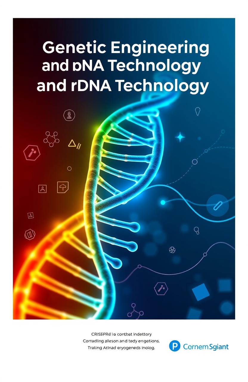 A captivating cover page design for a scientific document titled 'Genetic Engineering and rDNA Technology'