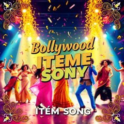 A vibrant and energetic poster design for a Bollywood item song, featuring colorful and dynamic backgrounds that capture the essence of the song