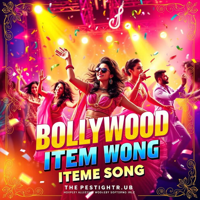 A vibrant and energetic poster design for a Bollywood item song, featuring colorful and dynamic backgrounds that capture the essence of the song