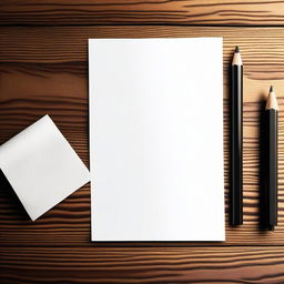 A blank piece of paper laid out on a rich, wooden desk with a pencil neatly placed next to it