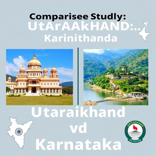 A comparative study visual titled 'Comparative Study of Uttarakhand and Karnataka' in a large, stylish font