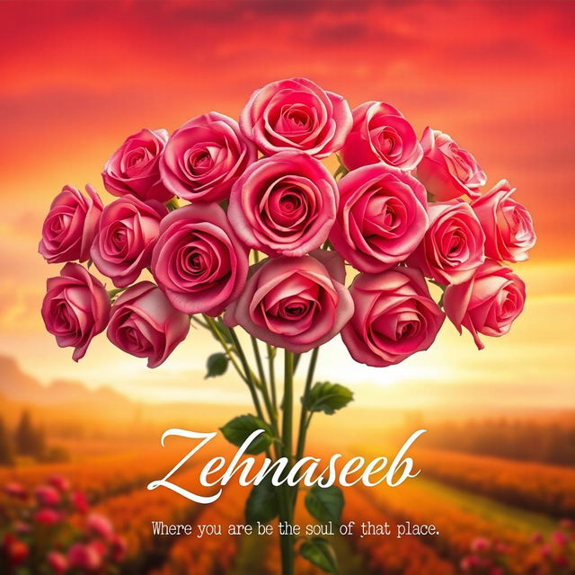 A stunning poster for a fictional movie titled 'Zehnaseeb', featuring 11 beautifully arranged roses in the foreground, each one uniquely colored with stunning gradients and delicate petals