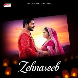 A captivating album cover for the song 'Zehnaseeb', featuring an artistic blend of romance and culture