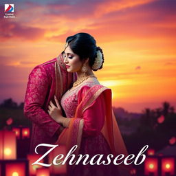 A captivating album cover for the song 'Zehnaseeb', featuring an artistic blend of romance and culture