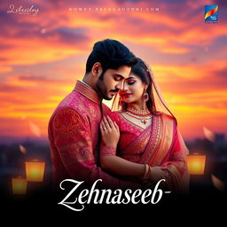 A captivating album cover for the song 'Zehnaseeb', featuring an artistic blend of romance and culture