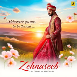 An enchanting album cover for the song 'Zehnaseeb', capturing the essence of love and belonging with the quote 'Wherever you are, be the soul of that place' integrated beautifully into the design