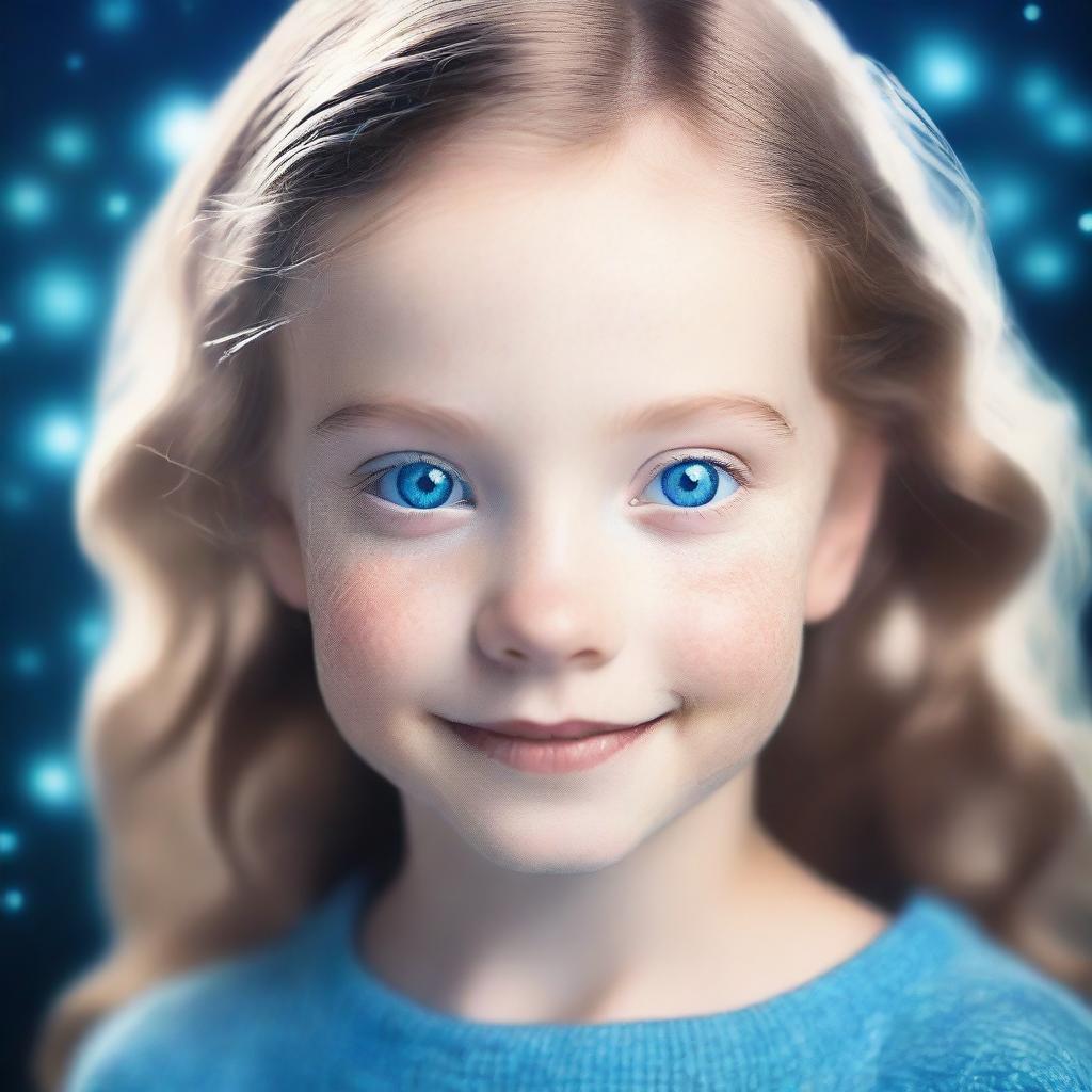 Create an image of a nine-year-old girl with sparkling blue eyes.