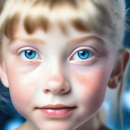 Create an image of a nine-year-old girl with sparkling blue eyes.