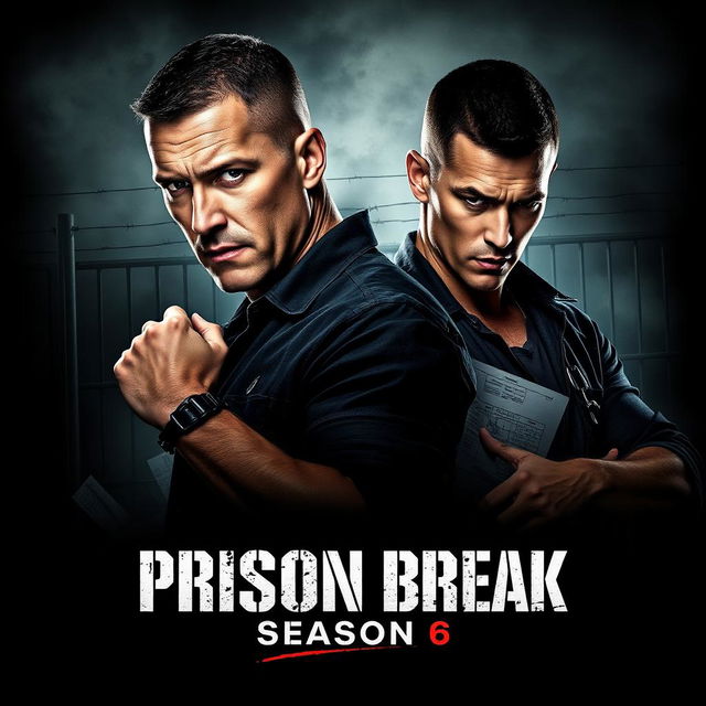 A dramatic teaser poster for 'Prison Break Season 6', featuring the iconic duo of Wentworth Miller as Michael Scofield and Dominic Purcell as Lincoln Burrows