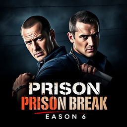 A dramatic teaser poster for 'Prison Break Season 6', featuring the iconic duo of Wentworth Miller as Michael Scofield and Dominic Purcell as Lincoln Burrows