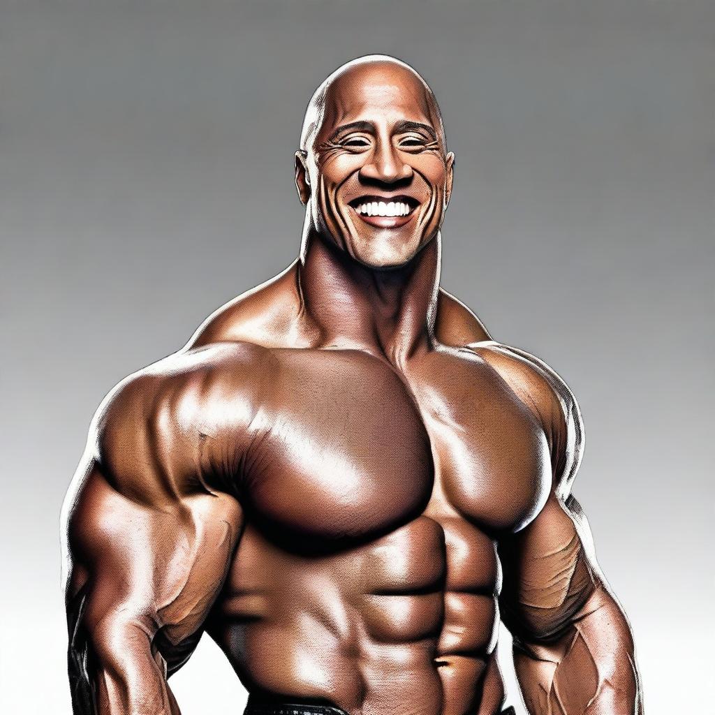 Generate an image of Dwayne 'The Rock' Johnson, with his iconic muscle-filled physique and charismatic smile.