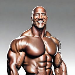 Generate an image of Dwayne 'The Rock' Johnson, with his iconic muscle-filled physique and charismatic smile.