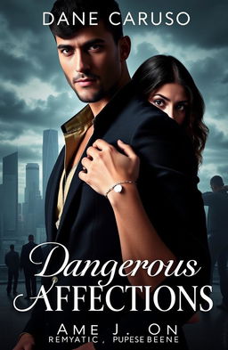 The cover of a romantic suspense novel titled 'Dangerous Affections', featuring Zane Caruso, a brooding mafia boss, standing in shadow with a powerful yet vulnerable demeanor