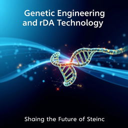 A cover page design featuring a striking and dynamic representation of a DNA helix intertwined with gene editing graphics, symbolizing the cutting-edge advancements in genetic engineering and rDNA technology