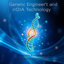 A cover page design featuring a striking and dynamic representation of a DNA helix intertwined with gene editing graphics, symbolizing the cutting-edge advancements in genetic engineering and rDNA technology