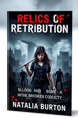 A chilling book cover design for 'Relics of Retribution: Blood and Bone in a Broken Society' by Natalia Burton