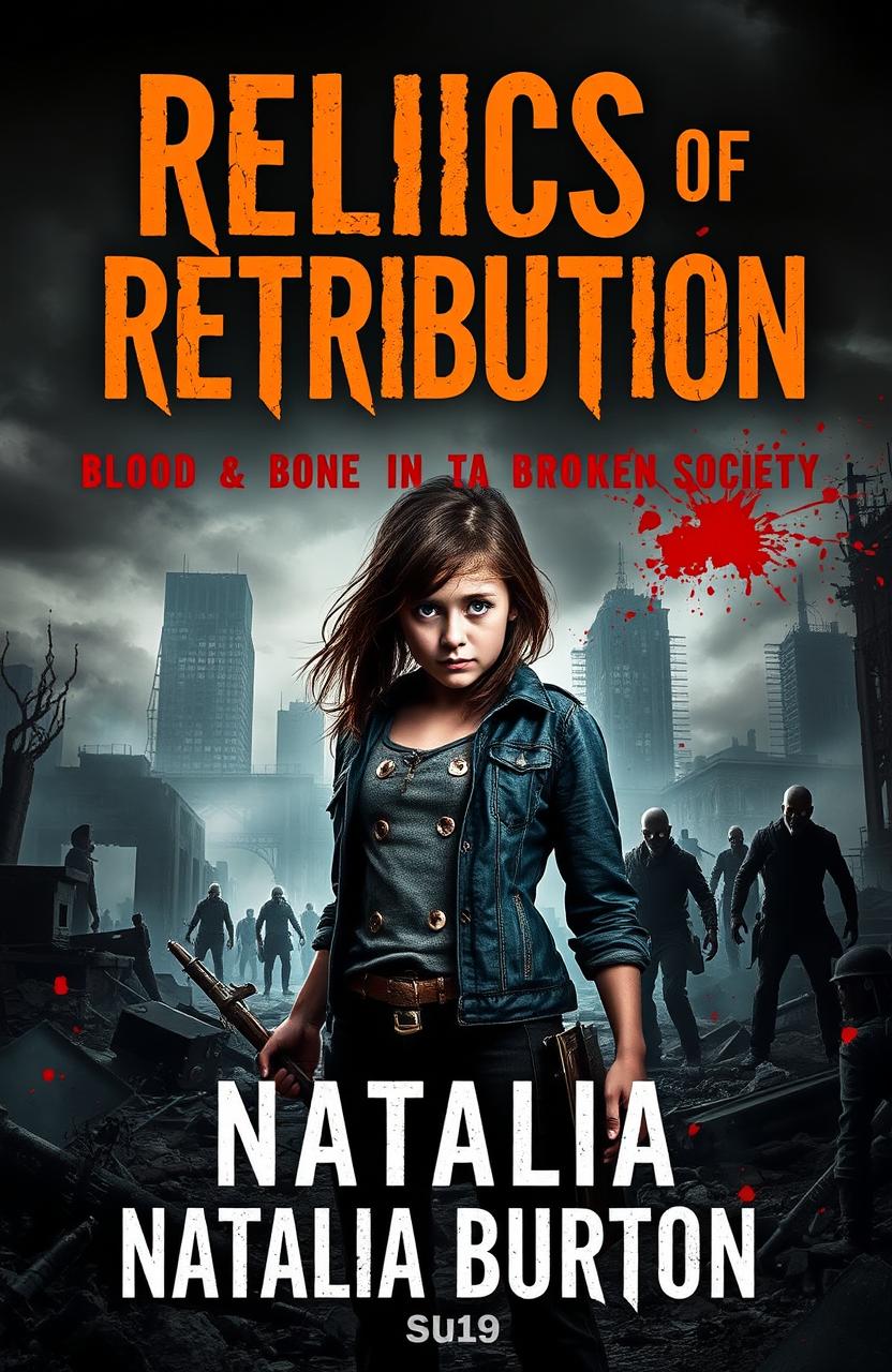 A chilling book cover design for 'Relics of Retribution: Blood and Bone in a Broken Society' by Natalia Burton