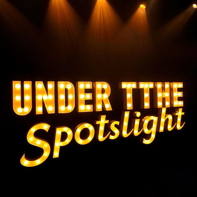 The phrase 'Under The Spotlight' artistically rendered in bold, illuminated letters that appear to glow against a dark background