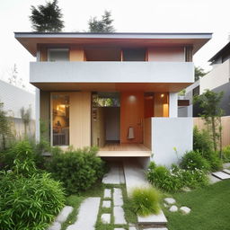 A compact, well-designed duplex house fitted within a 400 square foot area, showcasing efficient use of space and modern architectural design.