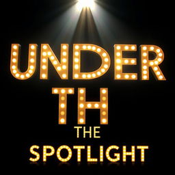 The phrase 'Under The Spotlight' artistically rendered in bold, illuminated letters that appear to glow against a dark background