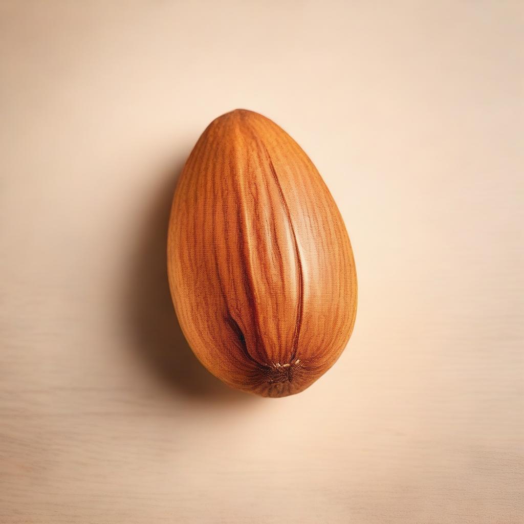 A perfectly shaped almond showcased prominently, resting on a clean, uncluttered background