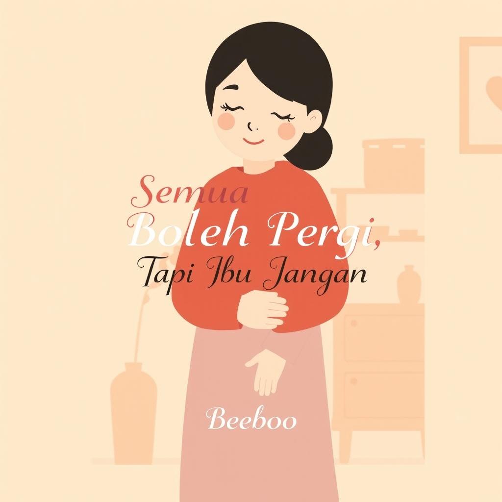 A simplistic and heartfelt illustration for a novel titled 'Semua Boleh Pergi, Tapi Ibu Jangan'