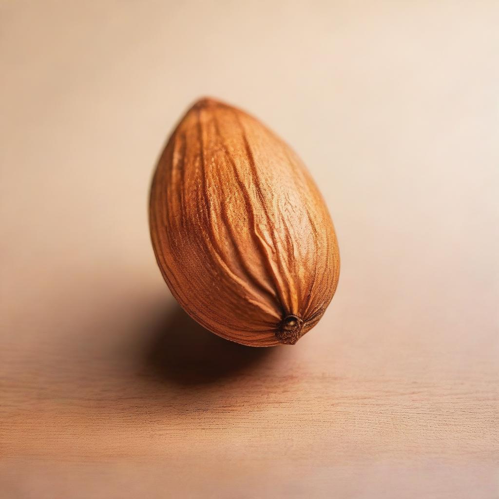 A perfectly shaped almond showcased prominently, resting on a clean, uncluttered background