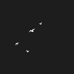 A minimalist scene showcasing several birds flying against a deep black background