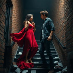 A dramatic dark romance scene set in a college environment, capturing the tempestuous emotions of love and anger