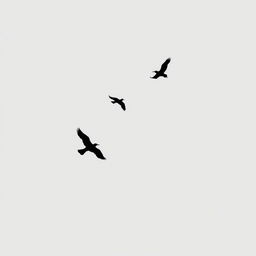A minimalist scene featuring several birds flying against a soft grey background