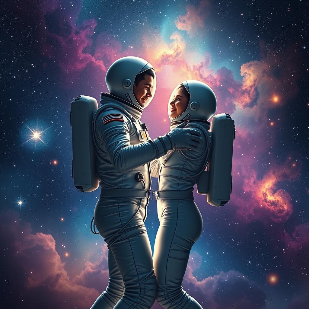 A romantic scene in outer space titled 'Starlight Serenade'