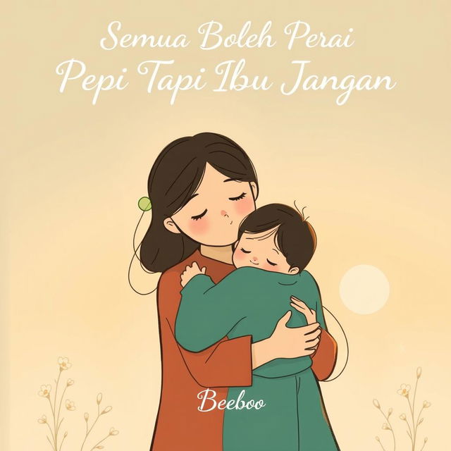 A simple yet emotionally evocative illustration for a novel titled 'Semua Boleh Pergi Tapi Ibu Jangan'