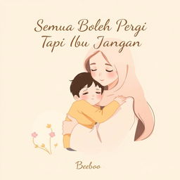 A simple yet emotionally evocative illustration for a novel titled 'Semua Boleh Pergi Tapi Ibu Jangan'