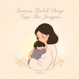 A simple yet emotionally evocative illustration for a novel titled 'Semua Boleh Pergi Tapi Ibu Jangan'