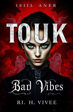 A dark, sinister book cover design featuring an ominous atmosphere with bad vibes, perhaps depicting stormy clouds or shadows that evoke a sense of foreboding