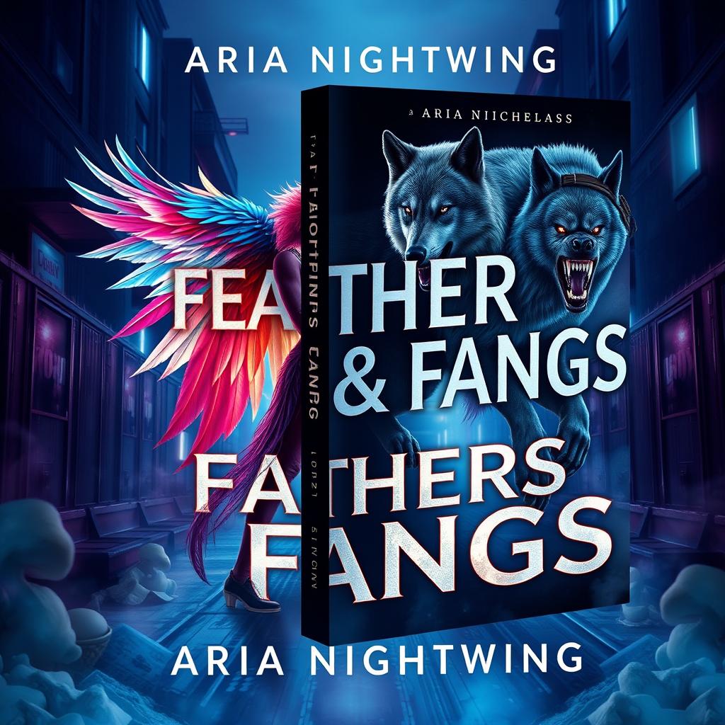 A striking book cover design for 'Feathers & Fangs' by Aria Nightwing