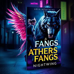 A striking book cover design for 'Feathers & Fangs' by Aria Nightwing