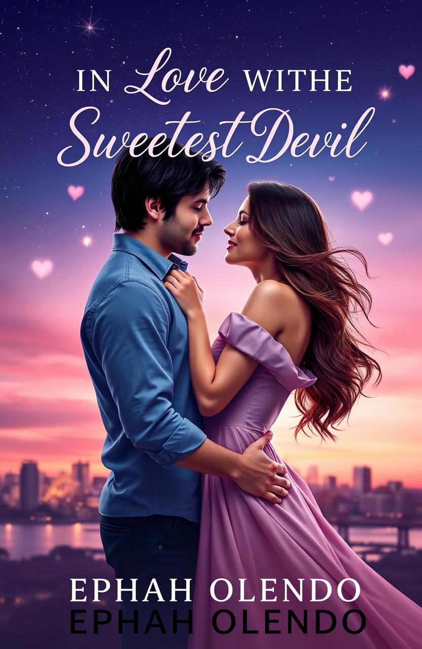 A romantic book cover design for a novel titled 'IN LOVE WITH THE SWEETEST DEVIL' by EPHAH OLENDO