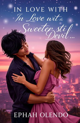 A romantic book cover design for a novel titled 'IN LOVE WITH THE SWEETEST DEVIL' by EPHAH OLENDO