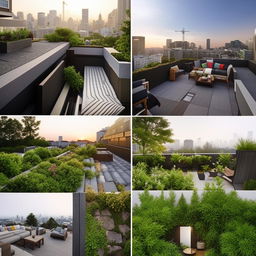 A variety of creative and innovative rooftop designs including modern, traditional, and green living rooftops