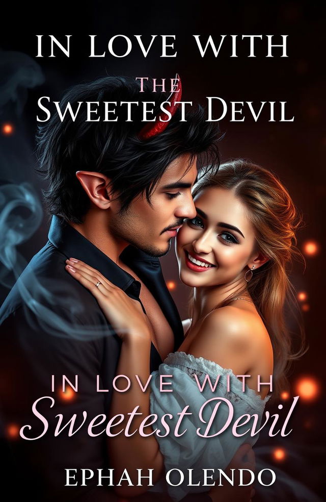 A captivating cover design for a romance novel titled 'IN LOVE WITH THE SWEETEST DEVIL' by Ephah Olendo