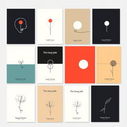 A collection of minimalist art suitable for book covers, showcasing various simple yet impactful designs