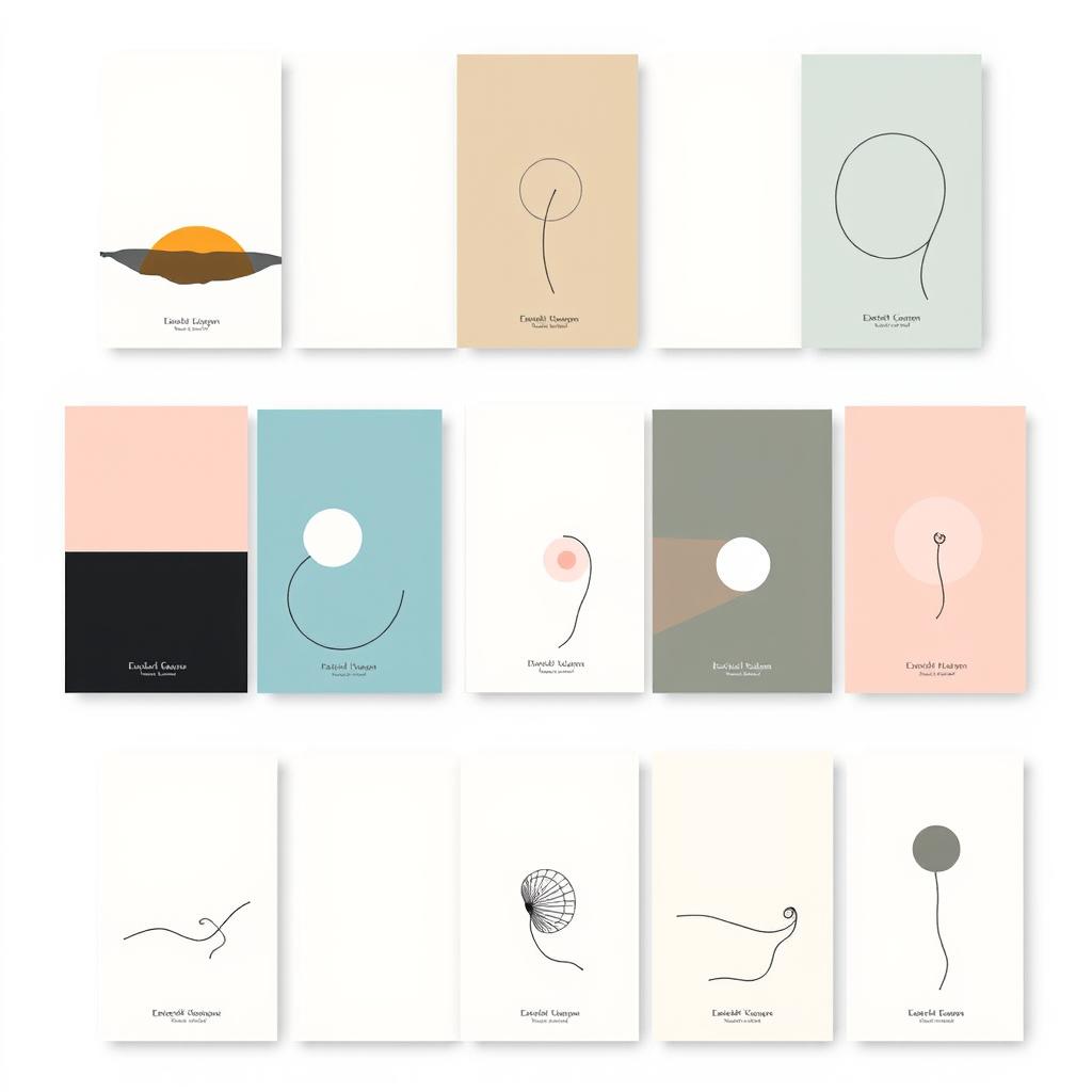 A collection of minimalist art suitable for book covers, showcasing various simple yet impactful designs