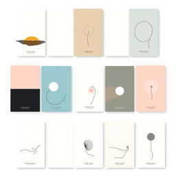 A collection of minimalist art suitable for book covers, showcasing various simple yet impactful designs