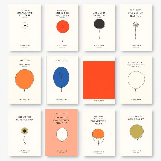 A collection of minimalist art suitable for book covers, showcasing various simple yet impactful designs