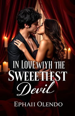 The book cover for 'IN LOVE WITH THE SWEETEST DEVIL' by Ephah Olendo features a passionate embrace between a couple, radiating intense romantic energy