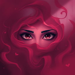 An evocative and atmospheric illustration representing dark romance, featuring deep dark pink tones that set an enchanting yet melancholic mood