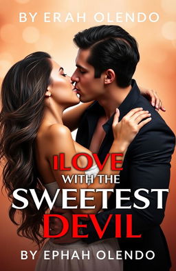 An erotic romance book cover titled "IN LOVE WITH THE SWEETEST DEVIL BY Ephah Olendo" featuring a passionate couple locked in a kiss