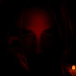A romantic and mysterious scene set in a dimly lit environment, featuring deep dark red hues dominating the atmosphere