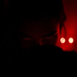 A romantic and mysterious scene set in a dimly lit environment, featuring deep dark red hues dominating the atmosphere